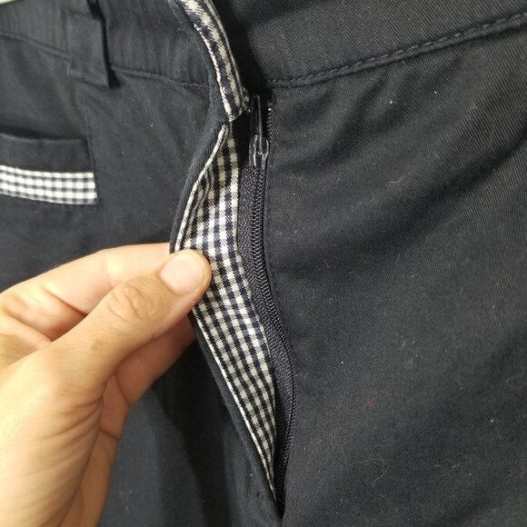 Nautical Blue Preppy Cotton Blend Straight Leg Trouser Plaid Trim Pocket Zip 14 - Picture 2 of 13